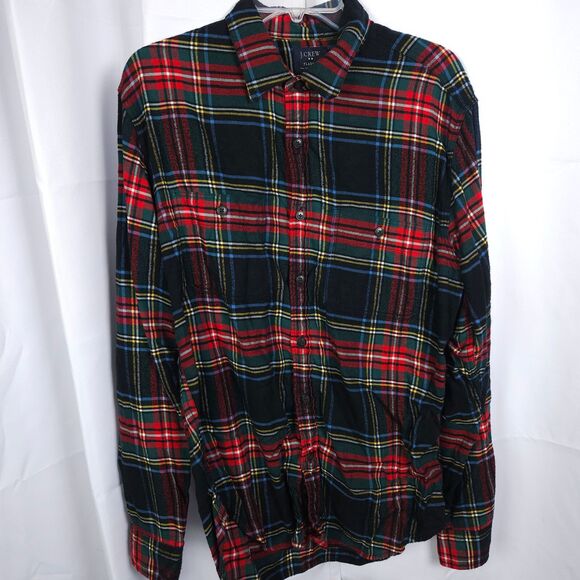 J CREW Mens Large Flannel Plaid Long Sleeve Flannel Button Down Button Up Shirt - Picture 1 of 6